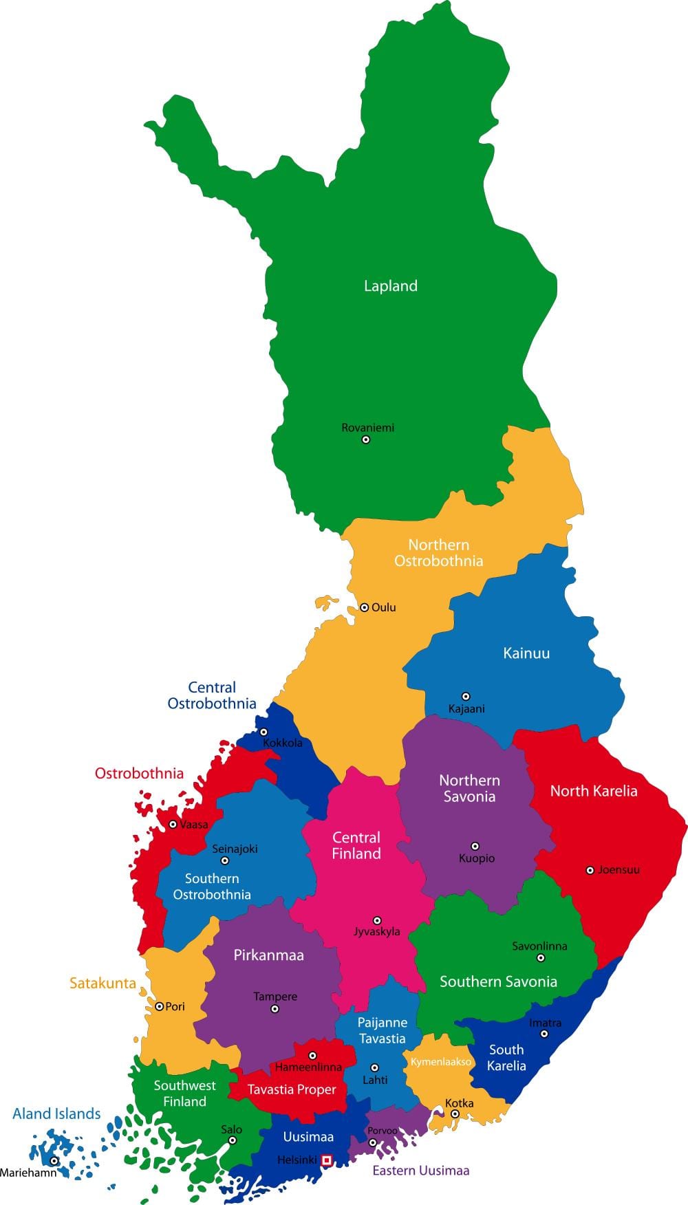 Finnország tartományok térkép