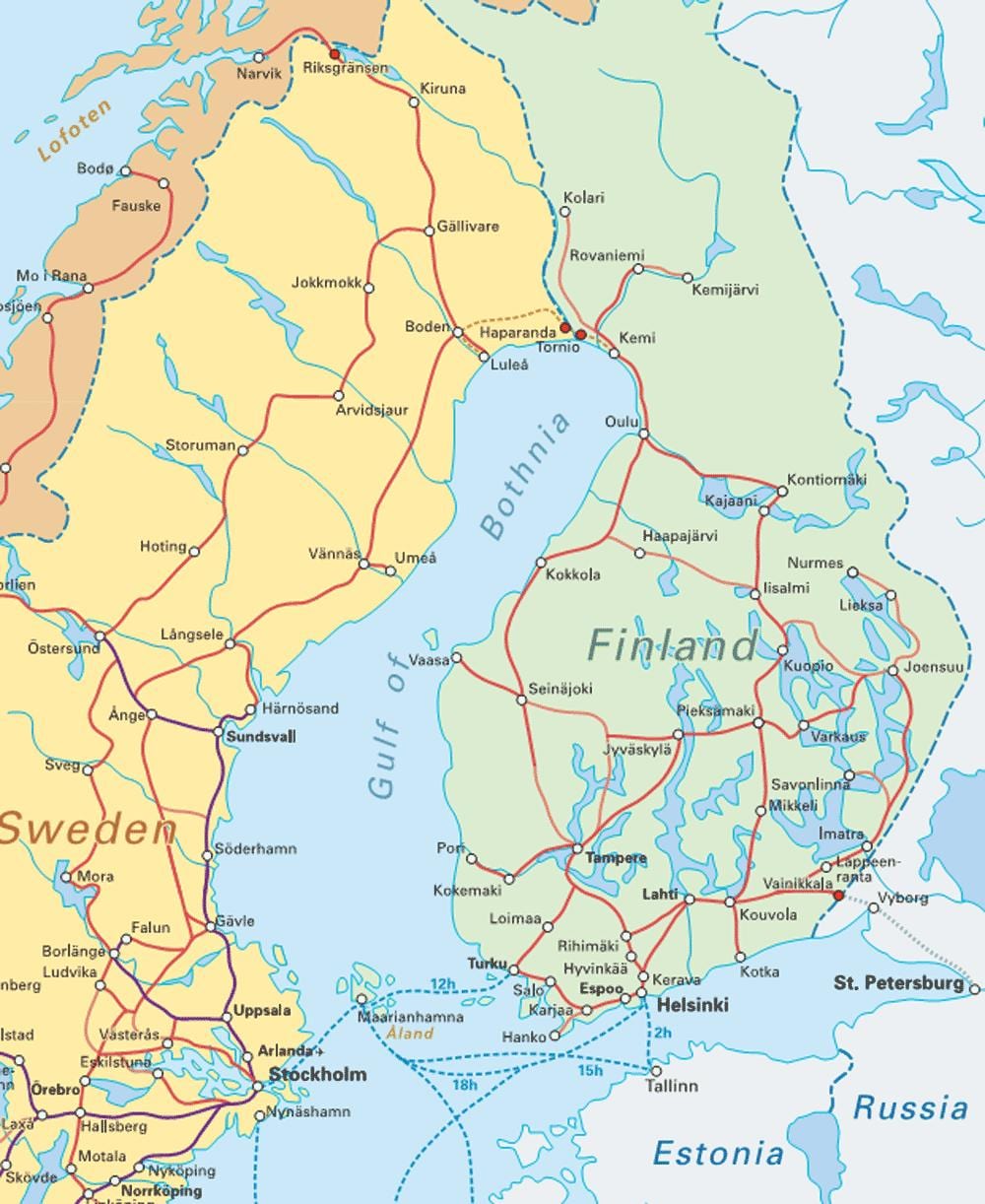 Finnország vonat térkép