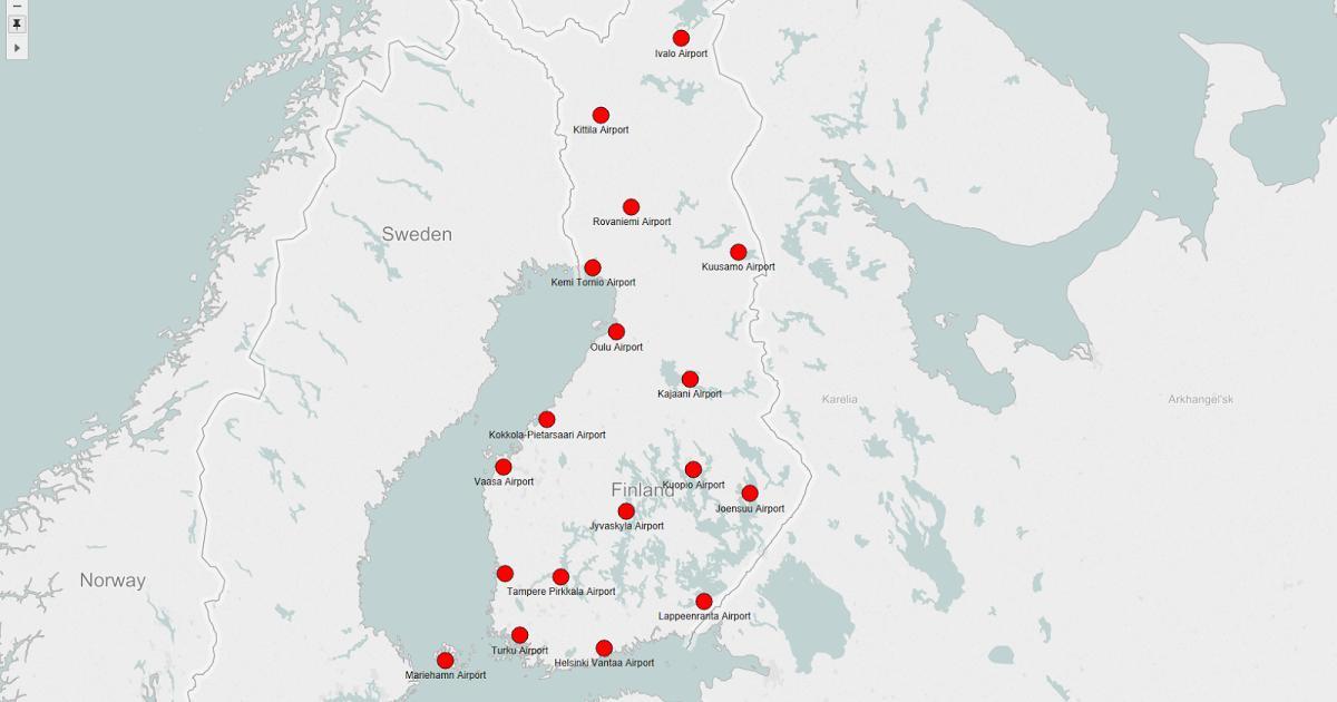 Térkép Finnország repülőterek
